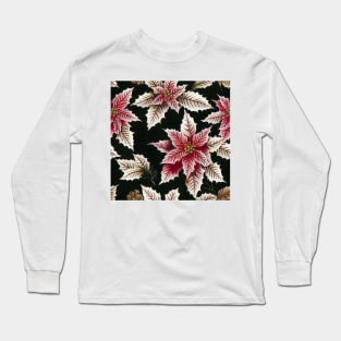 Vintage Florals Christmas Poinsettia Watercolor Long Sleeve T-Shirt